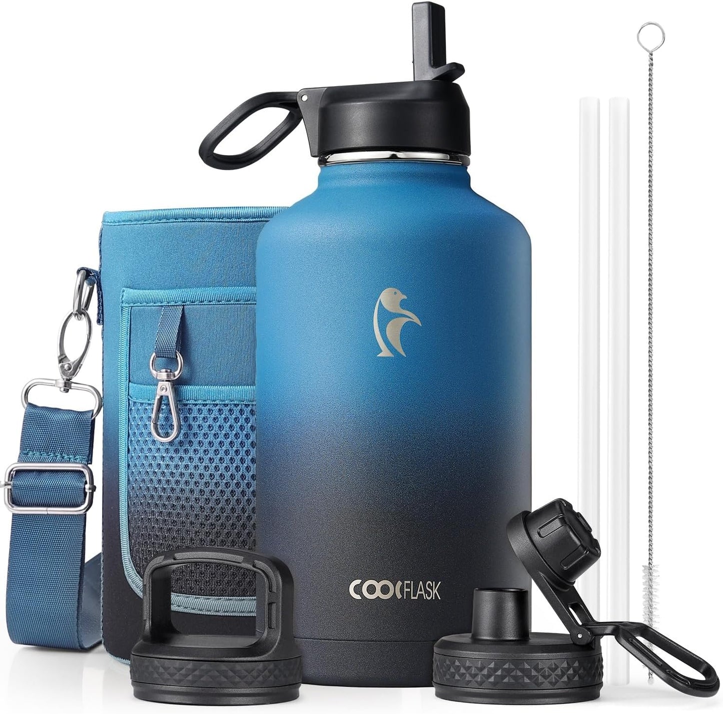 Pro XL Sports Thermos (64 oz) with Sleeve and 3 Lids